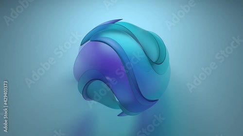 3d abstract figure made of glass. Center frame composition. Refraction glass material. Twisted form shape.