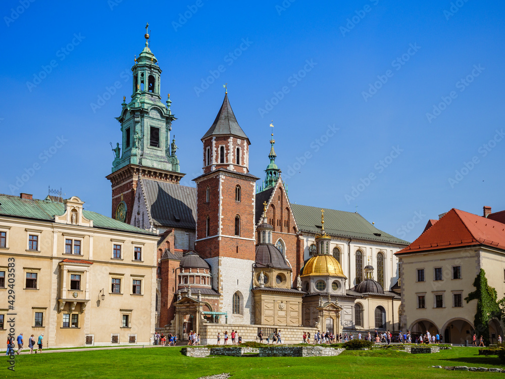 Krakow, Poland. Wawel Royal Castle and Wawel Cathedral on sunny summer day.