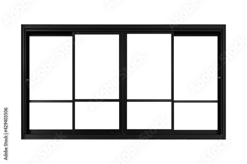 Black sliding aluminum window frame isolated on a white background