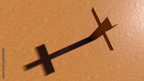 Concept or conceptual clay christian cross on an argil background. 3d illustration metaphor for God, Christ, Christianity, religious, faith, holy, spiritual, Jesus, belief or resurection photo