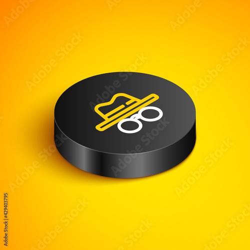 Isometric line Incognito mode icon isolated on yellow background. Black circle button. Vector