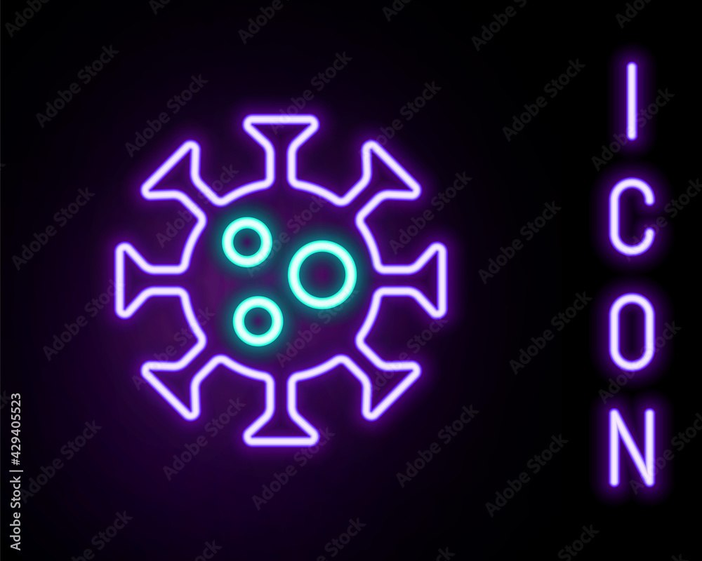 Glowing neon line Virus icon isolated on black background. Corona virus 2019-nCoV. Bacteria and germs, cell cancer, microbe, fungi. Colorful outline concept. Vector Glowing neon line Virus icon isolated on black background. Corona virus 2019-nCoV. Bacteria and germs, cell cancer, microbe, fungi. Colorful outline concept. Vector