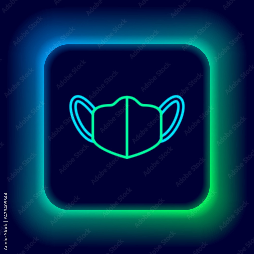 Glowing neon line Medical protective mask icon isolated on black background. Colorful outline concept. Vector Glowing neon line Medical protective mask icon isolated on black background. Colorful outline concept. Vector