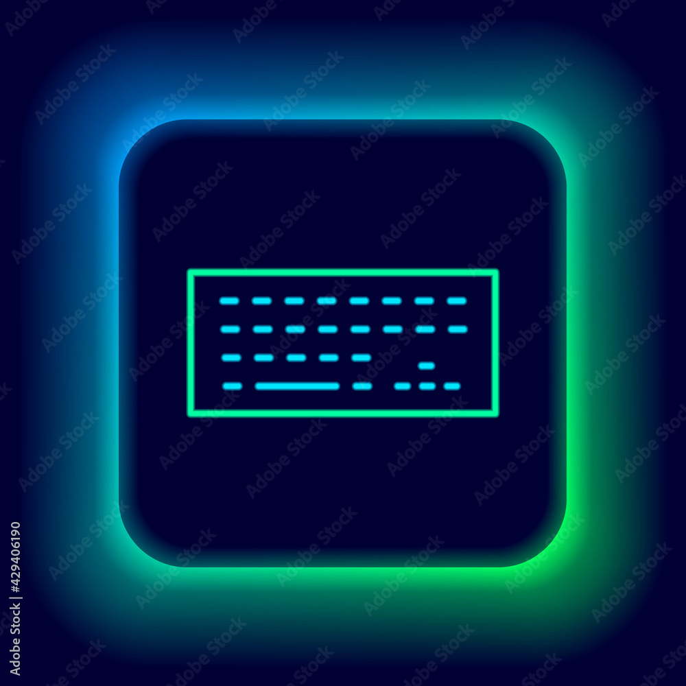 Glowing neon line Computer keyboard icon isolated on black background. PC component sign. Colorful outline concept. Vector Glowing neon line Computer keyboard icon isolated on black background. PC component sign. Colorful outline concept. Vector