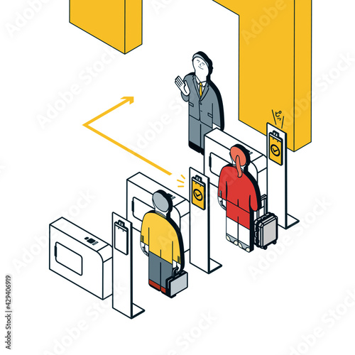 非接触型検知器があるゲート　検温＆顔認証
