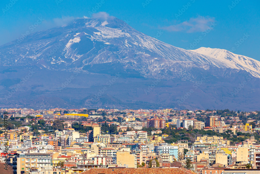 Aerial view of Catania on a bright sunny day.