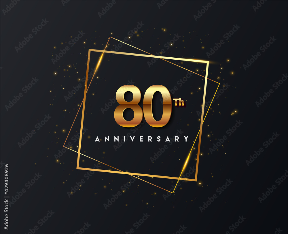 80th anniversary logo with confetti and golden frame isolated on black ...