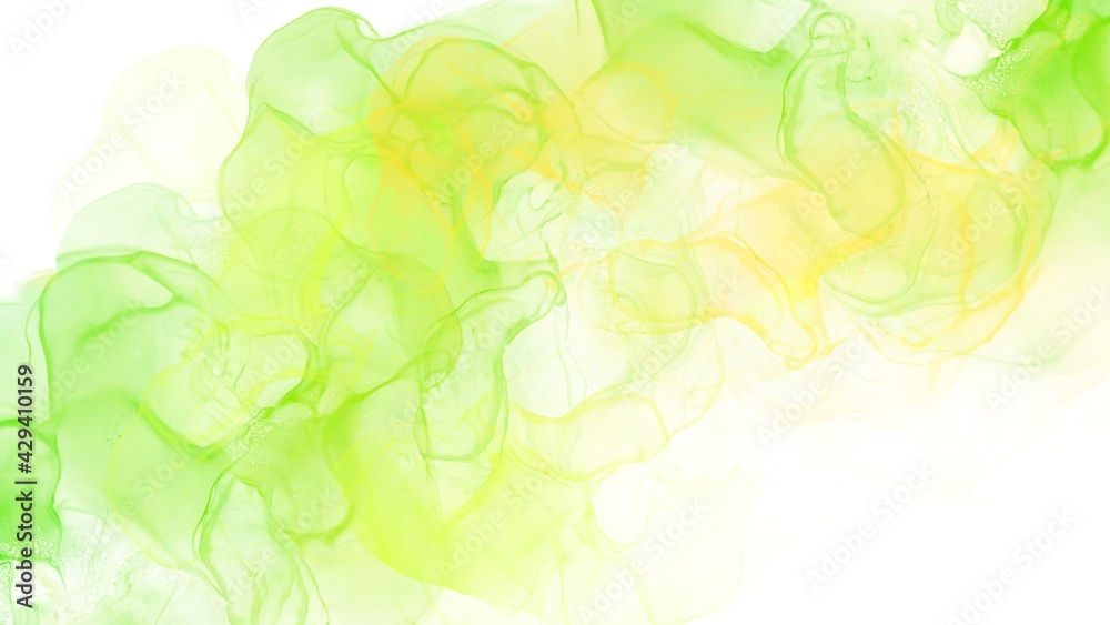 明るい緑と黄色のアルコールインクアートの背景素材