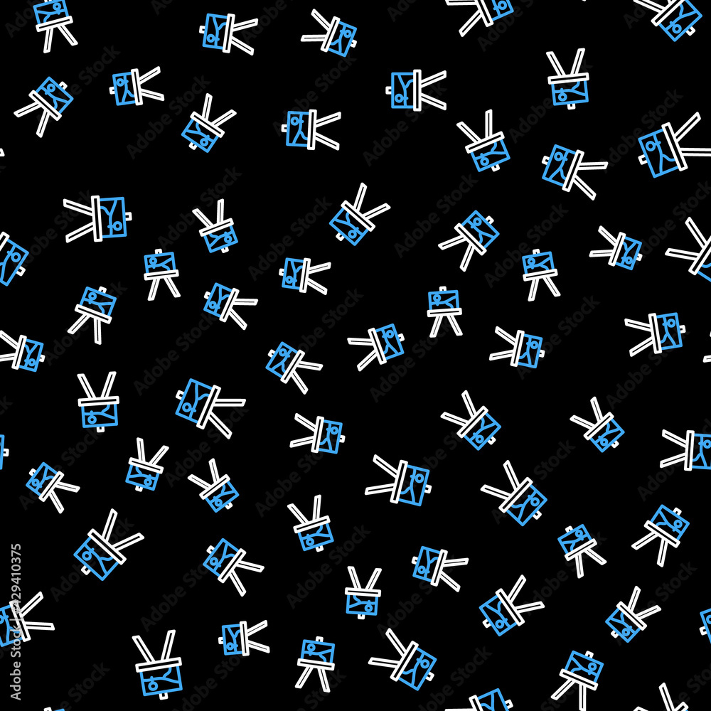 Line Wood easel or painting art boards icon isolated seamless pattern on black background. Vector