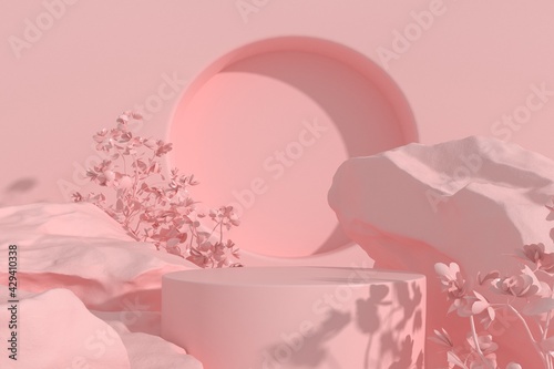 abstract Pink color geometric Stone and Rock shape background, showcase for product 3d render.	
