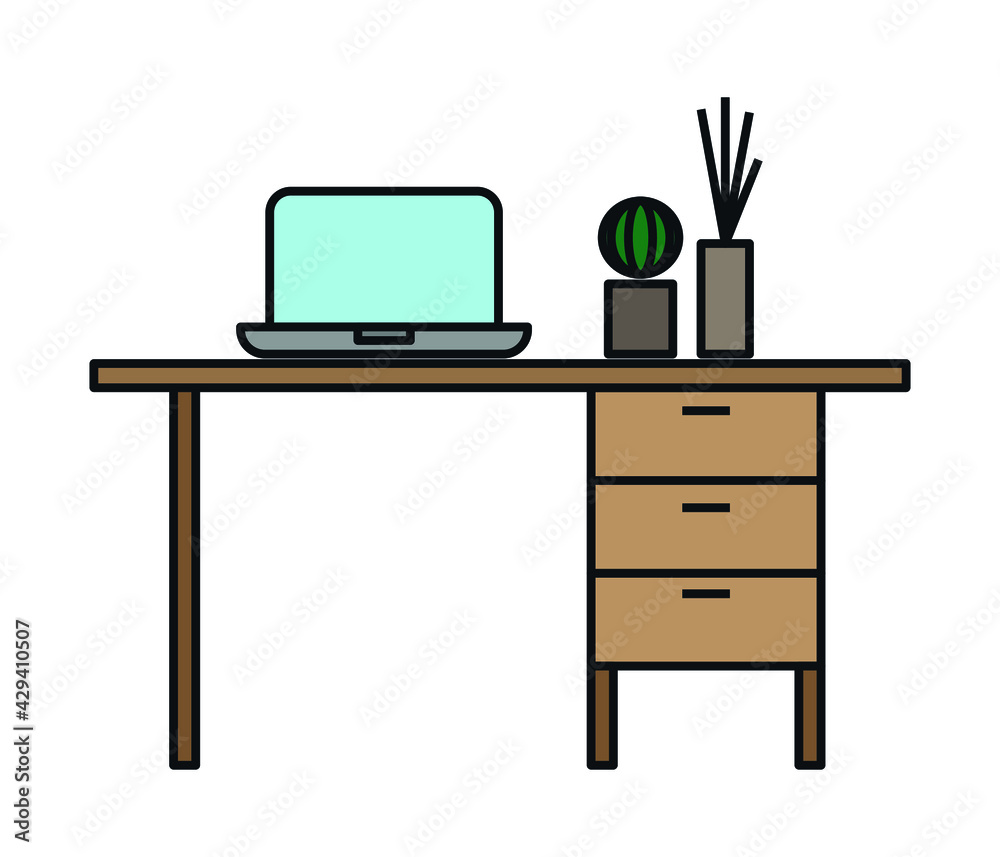 Laptop and desk vector. Workspace concept.
Laptop and desk vector. Workspace concept.