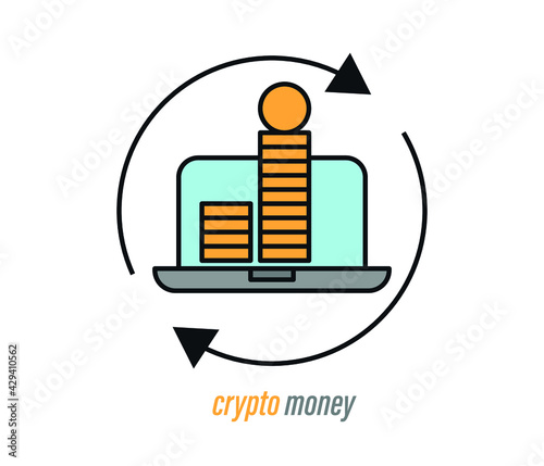 Computer and money icons. Crypto money and internet concept.