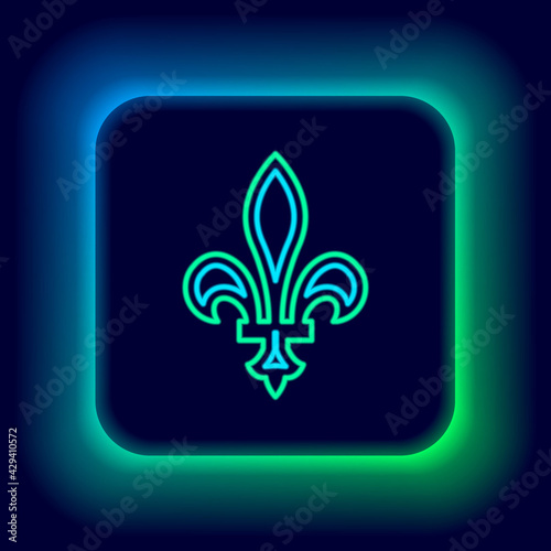Glowing neon line Fleur De Lys icon isolated on black background. Colorful outline concept. Vector