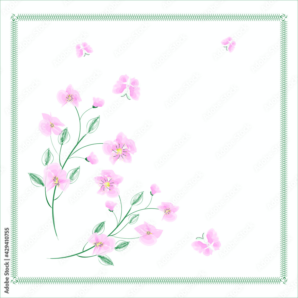 Rose flower is a watercolor of a delicate pink pastel color. Print, covers, fabrics, handkerchief, square pattern