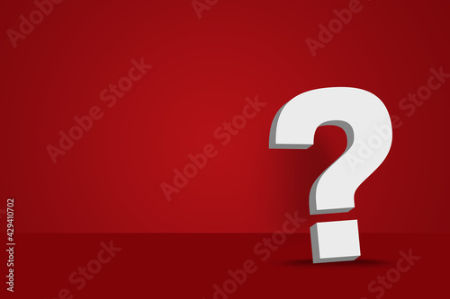 3d rendering of a white question mark  on a deep red background. Problems and solutions. Best question. Important issue to solve.