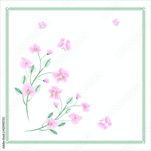 Rose flower is a watercolor of a delicate pink pastel color. Print, covers, fabrics, handkerchief, square pattern © golubka57