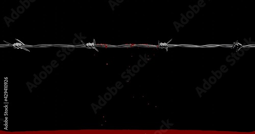 3d render with blood flowing down the barbed wire