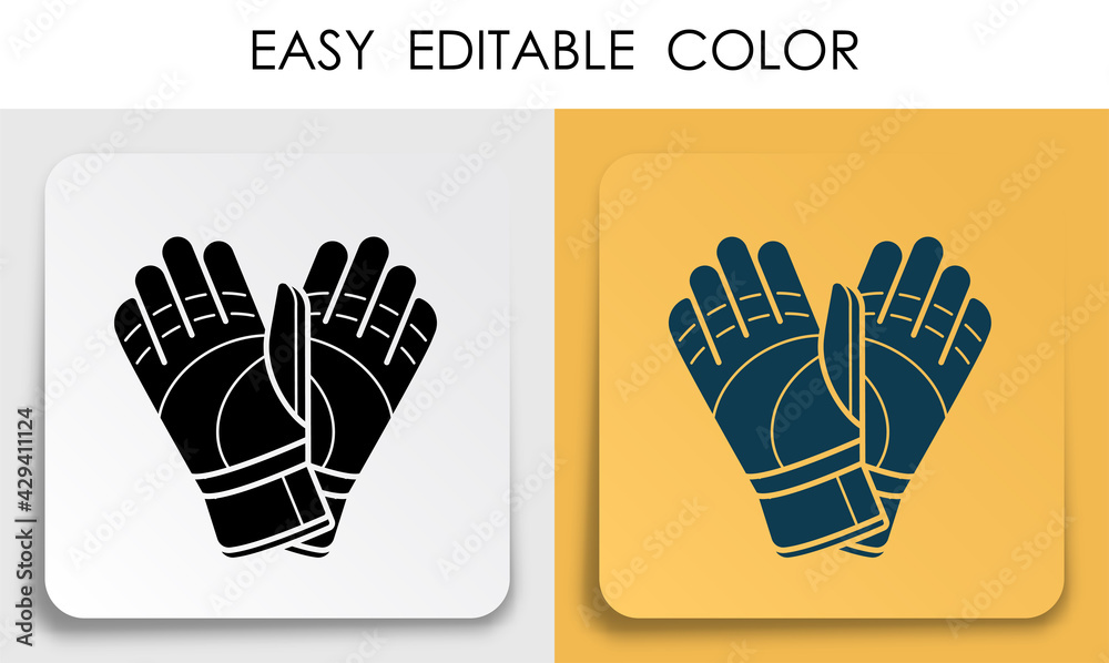 Fototapeta premium pair of soccer goalkeeper gloves icon on paper square sticker with shadow. Healthy lifestyle. Mobile app button. Vector