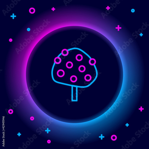 Glowing neon line Orange tree with fruits icon isolated on black background. Colorful outline concept. Vector