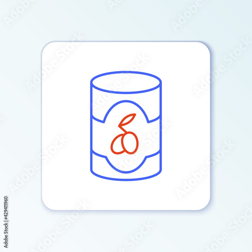 Line Olives in can icon isolated on white background. Concept of canned food. Colorful outline concept. Vector