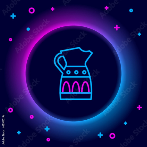 Glowing neon line Sangria pitcher icon isolated on black background. Traditional spanish drink. Colorful outline concept. Vector