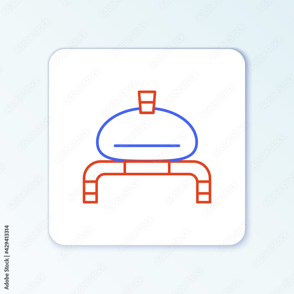 Obraz premium Line Bread and salt on towel icon isolated on white background. National food loaf. Traditional ukrainian wedding bread. Colorful outline concept. Vector