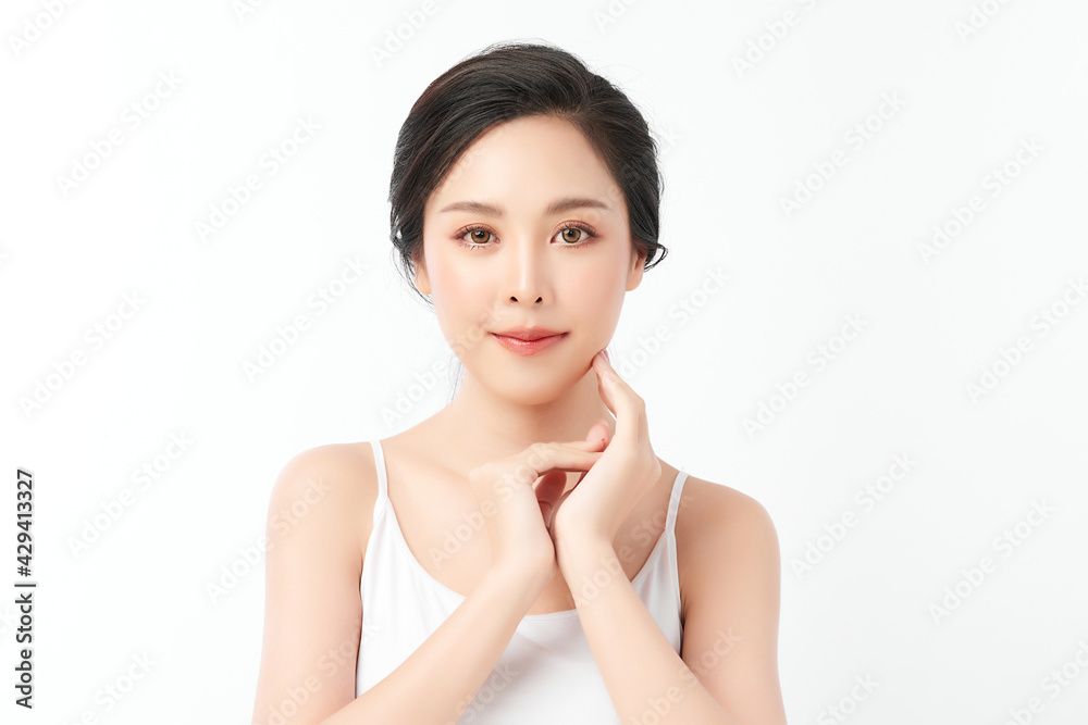 Beautiful young asian woman with clean fresh skin on white background, Face care, Facial treatment, Cosmetology, beauty and spa, Asian women portrait Beautiful young asian woman with clean fresh skin on white background, Face care, Facial treatment, Cosmetology, beauty and spa, Asian women portrait