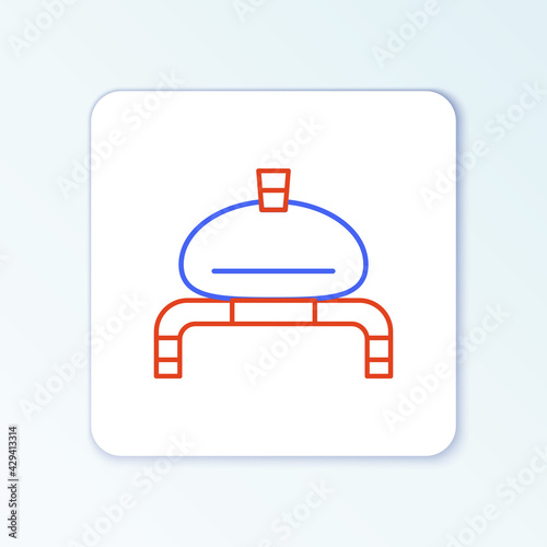 Line Bread and salt on towel icon isolated on white background. National food loaf. Traditional ukrainian wedding bread. Colorful outline concept. Vector