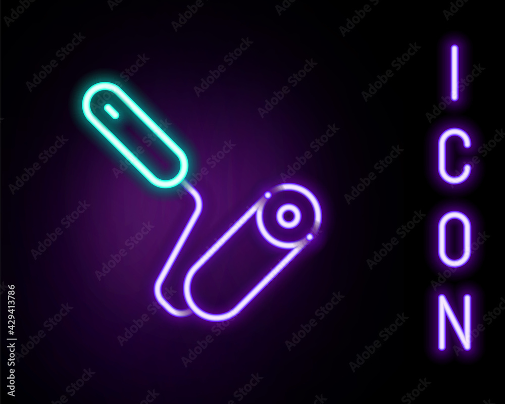 Glowing neon line Paint roller brush icon isolated on black background. Colorful outline concept. Vector Glowing neon line Paint roller brush icon isolated on black background. Colorful outline concept. Vector