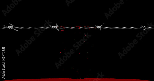 Render with blood flowing down the barbed wire