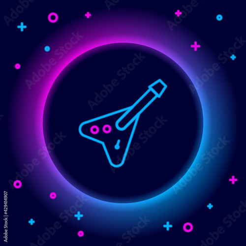 Glowing neon line Electric bass guitar icon isolated on black background. Colorful outline concept. Vector