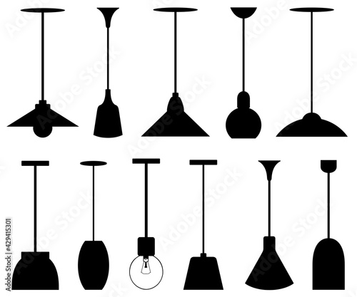 Illustration of different pendant lamps isolated on white