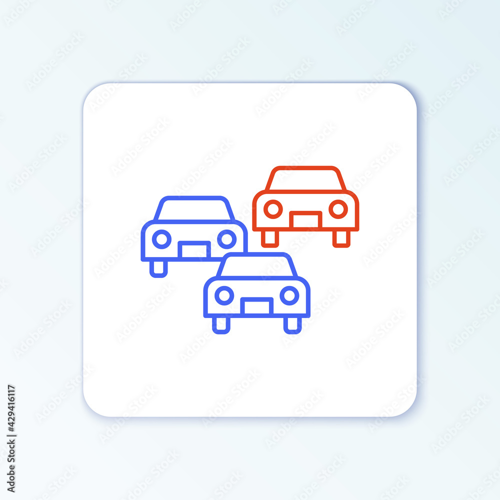 Line Traffic jam on the road icon isolated on white background. Road transport. Colorful outline concept. Vector