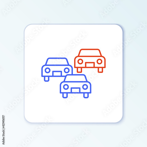 Line Traffic jam on the road icon isolated on white background. Road transport. Colorful outline concept. Vector