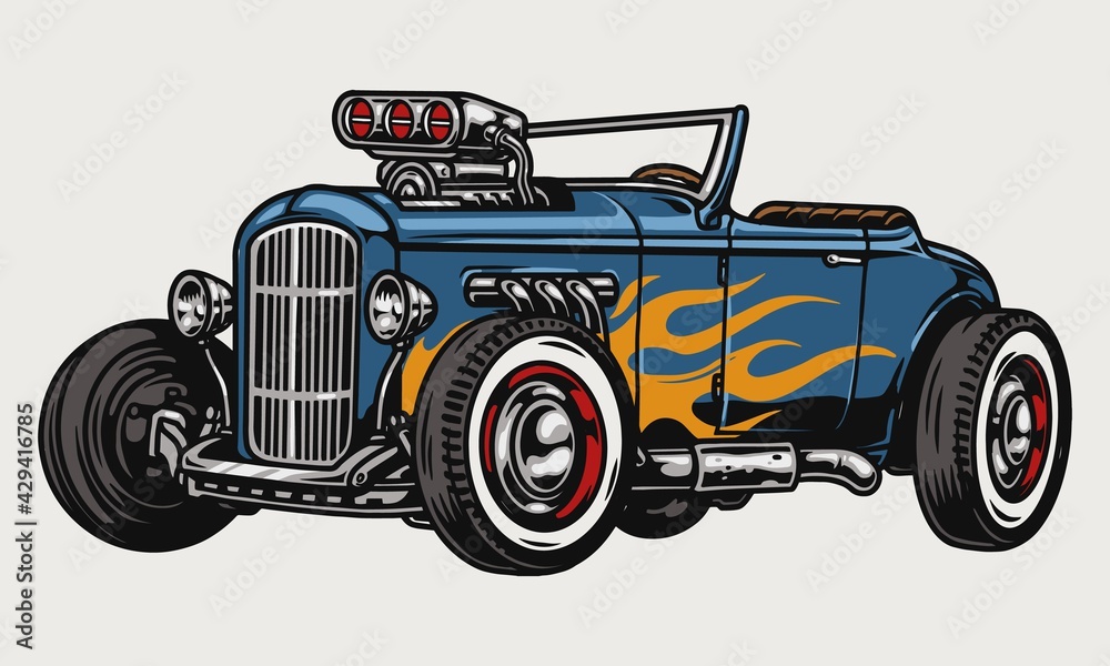 Hot rod car with flame decal