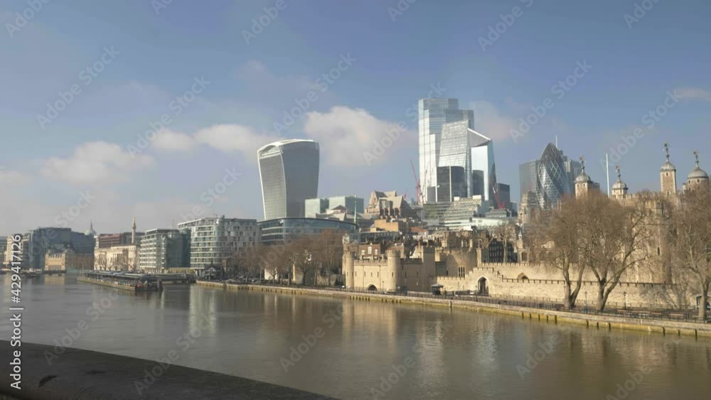 London landscape with River Thames, Tower of London, Sky Garden and The Gherkin London landscape with River Thames, Tower of London, Sky Garden and The Gherkin