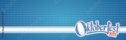 Oktoberfest 2021 background with blue-white checkered pattern