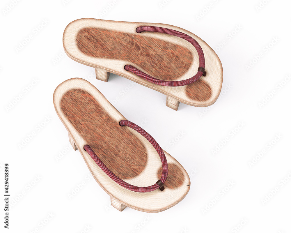 Obraz premium 3D render of traditional Japanese wooden shoes (Geta)