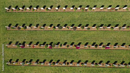 Aerial drone photo of War cemetery of fallen soldiers Commonwealth of the conquest of Greece by the Germans in 1941, Alimos, Athens, Greece photo