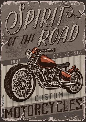 Canvas Print Custom motorcycle colorful vintage poster
