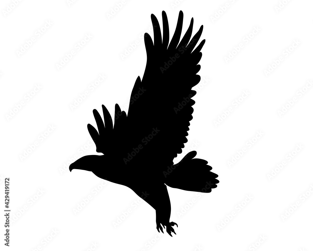 Black silhouette Cartoon flying wild eagle in isolate on a white  background. Vector illustration. Stock Vector | Adobe Stock