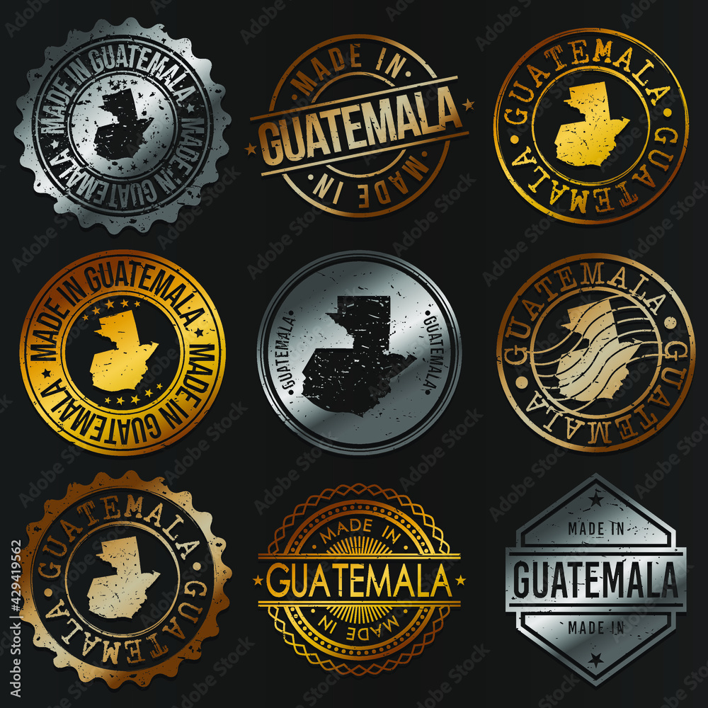 Guatemala Business Metal Stamps. Gold Made In Product Seal. National Logo Icon. Symbol Design Insignia Country.