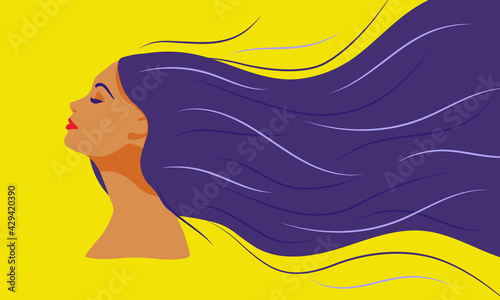 Woman side profile long hair flat vector minimalist