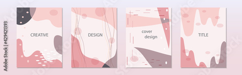 Set of abstract vector backgrounds in pink colors in trendy memphis style