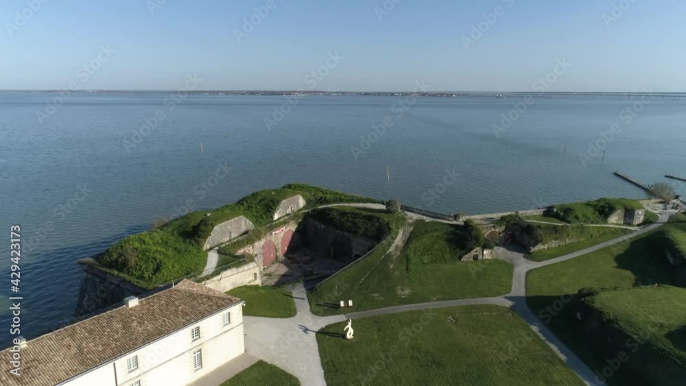 Main fortress building at Chateau d'Oléron on south Oleron Island France, Aerial orbit around out shot Main fortress building at Chateau d'Oléron on south Oleron Island France, Aerial orbit around out shot