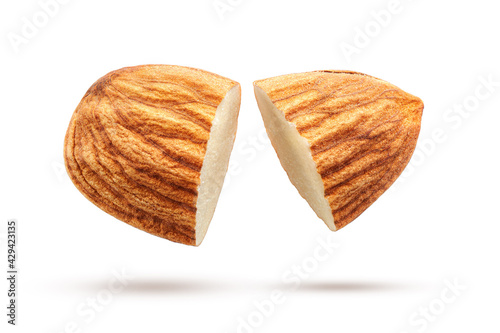 Flying cut almond isolated on white background 