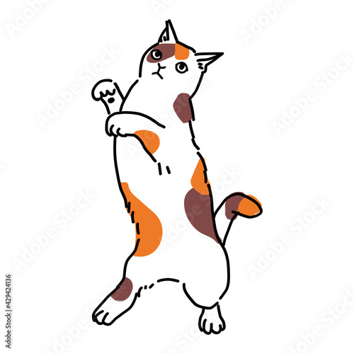 ダンスしている三毛猫の全身イラスト