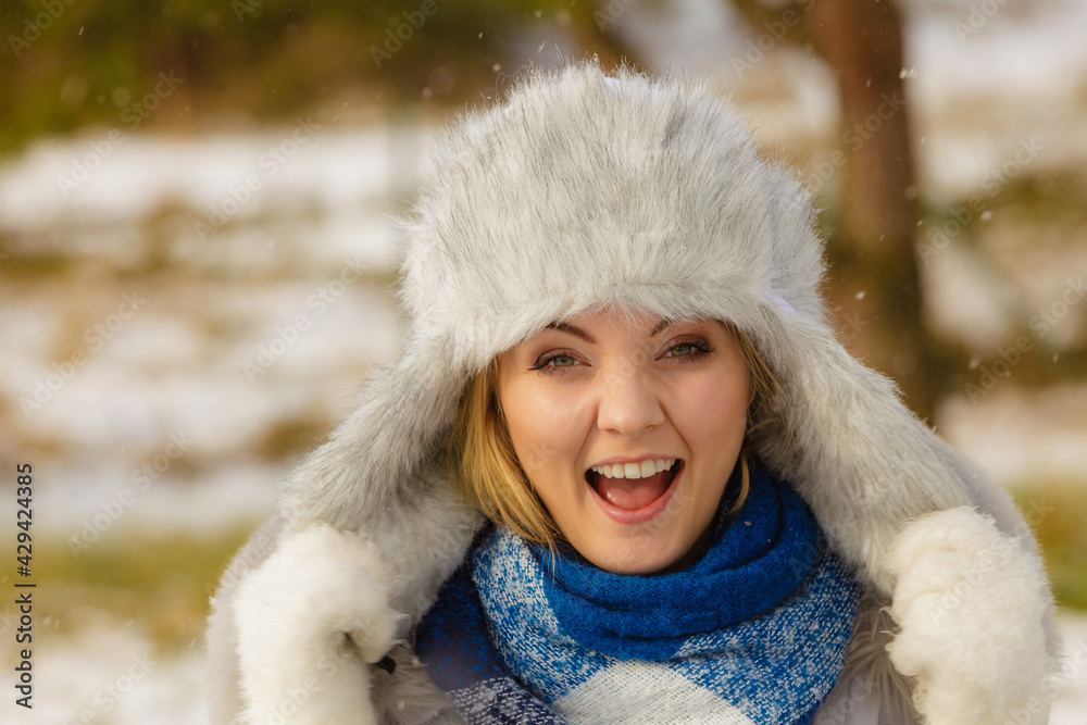 Female wearing warm outfit during winter Female wearing warm outfit during winter