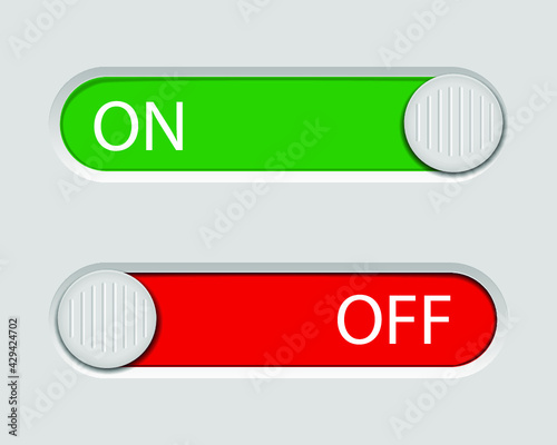 On and Off slider buttons isolated on a white background