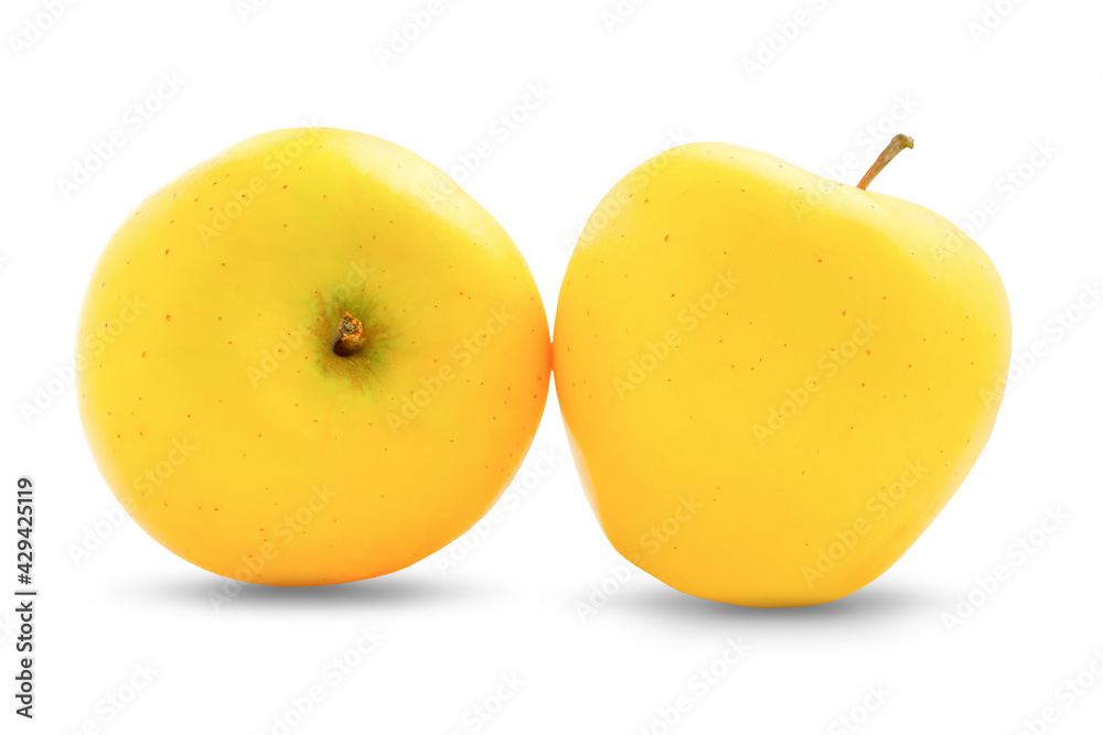 two yellow apples on a white background, apples isolate two yellow apples on a white background, apples isolate